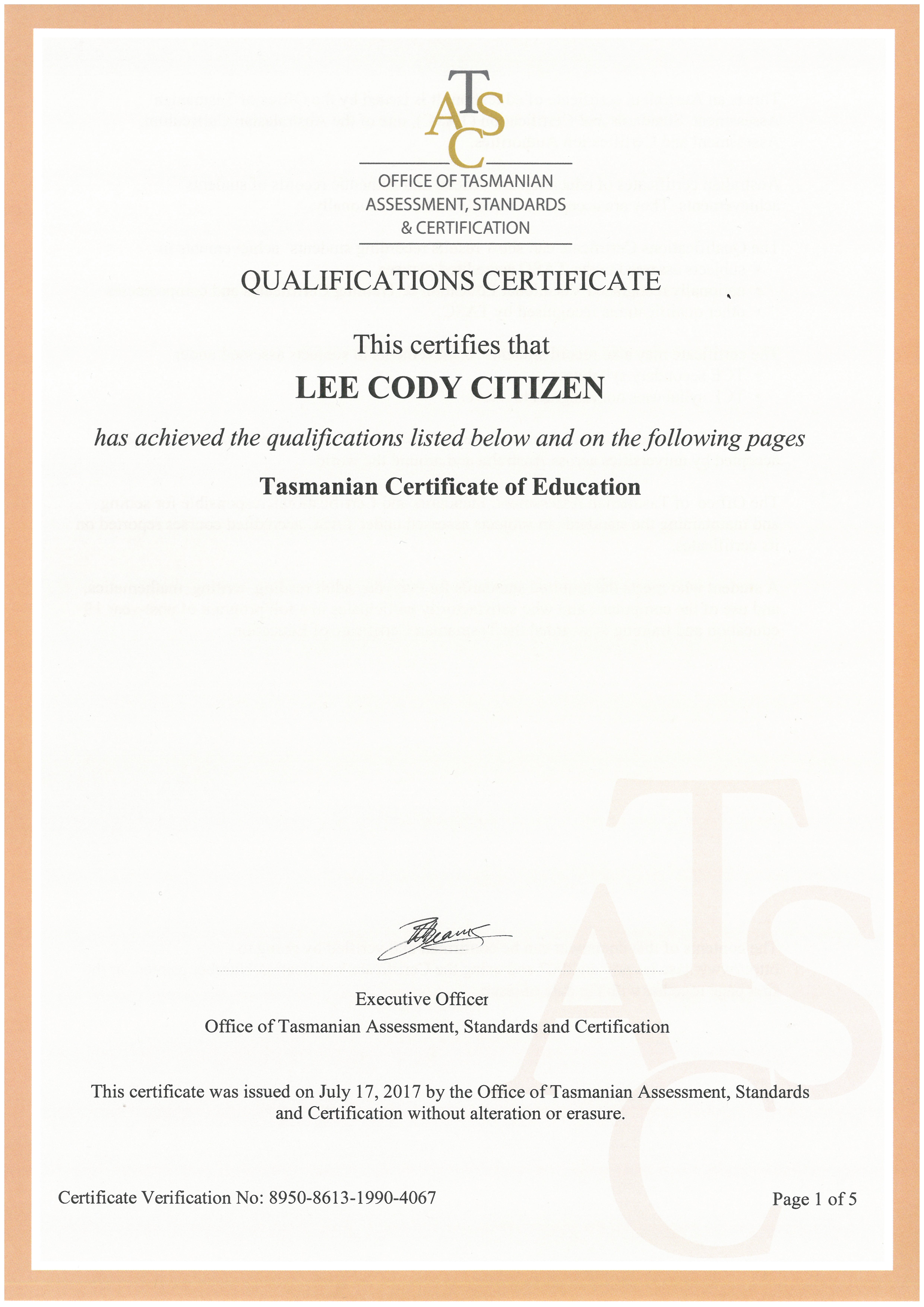 Tasmanian Qualifications Certificate TASC